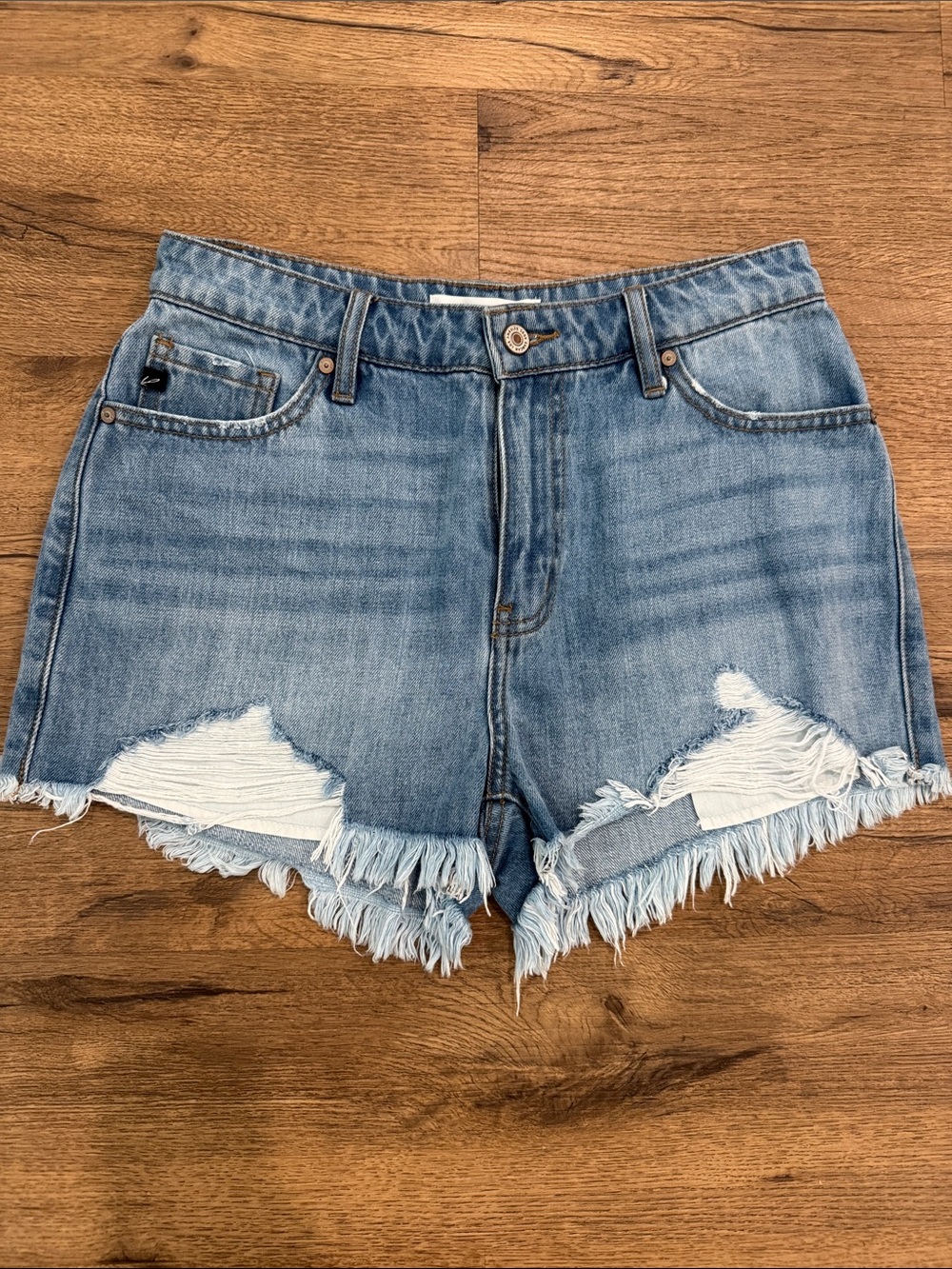 KanCan Light Blue Distressed Frayed Hem Denim Shorts